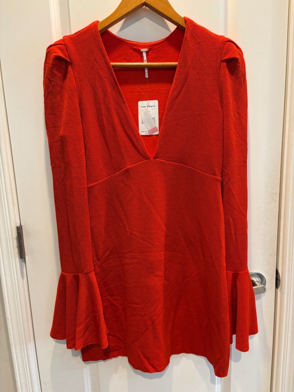 Free People Bright Burt Orange V-Neck Knit Top